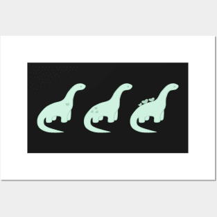 Mint Green Heart Dinosaurs (Pink Background) Posters and Art